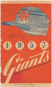 1957 Willie Mays Signed New York Giants Program from the Final Giants Game Played at the Polo Grounds (JSA)